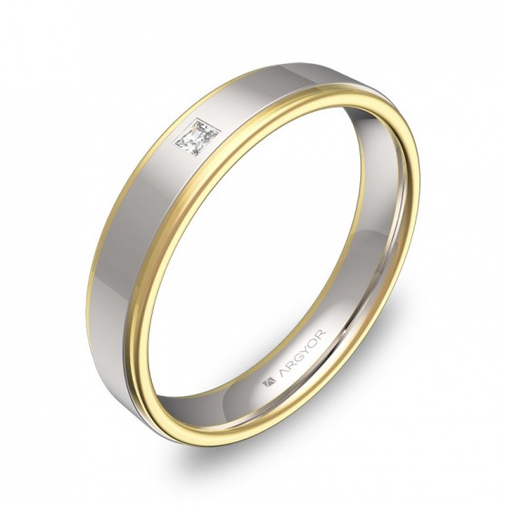 Alianza de boda plana con biseles oro bicolor con diamante D1940P1PA