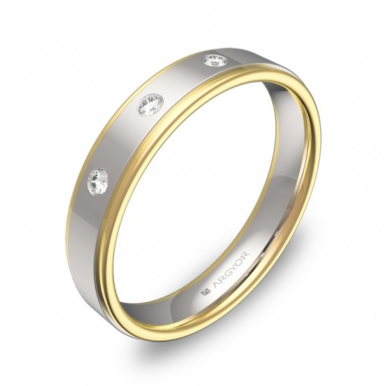 Alianza de boda plana con biseles oro bicolor con diamantes D1940P3BA