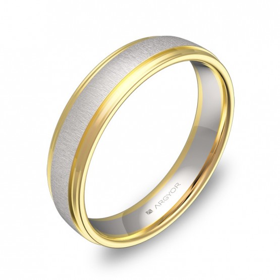 Alianza de boda con biseles 4,5mm oro bicolor combinado D2245C00A