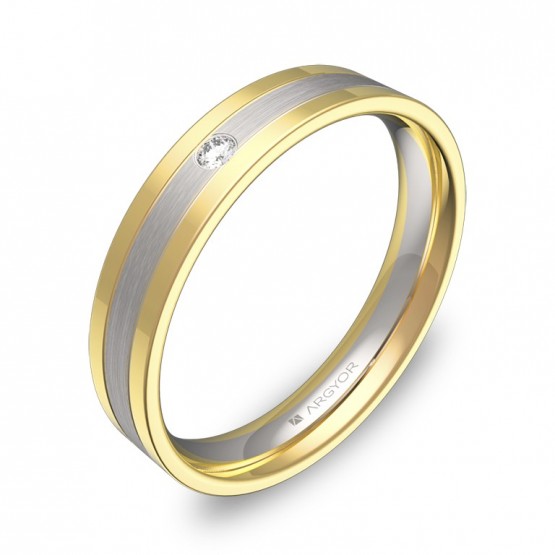 Alianza de boda con ranuras 4mm en oro bicolor con diamante D2540C1BA