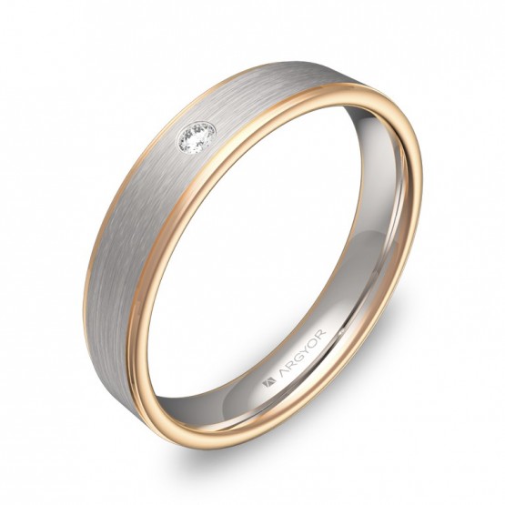 Alianza de boda con biseles 4mm en oro bicolor con diamante D2640C1BR