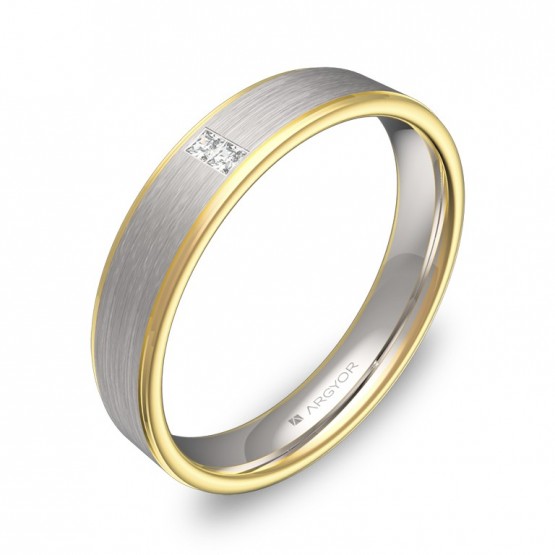 Alianza de boda con biseles en oro bicolor con diamantes D2640C2PA