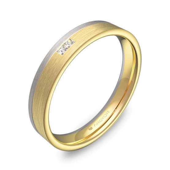 Alianza de boda 3,5mm oro bicolor satinado con diamantes D2735S2PA