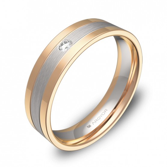 Alianza de boda con ranuras en oro bicolor con diamante D3450C1BR
