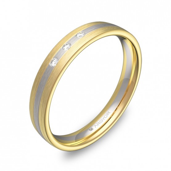 Alianza de boda con ranuras en oro bicolor con diamantes D3535S3BA