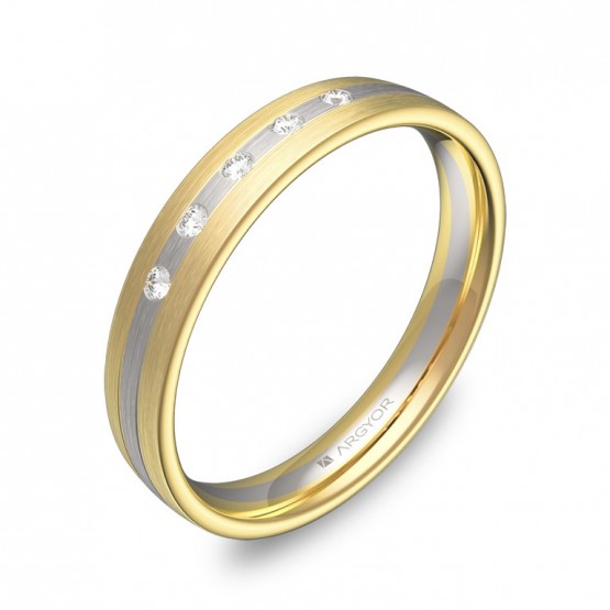 Alianza de boda 3,5mm oro bicolor satinado con diamantes D3535S5BA