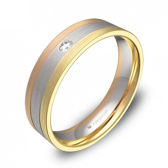 Alianza de boda en oro tricolor con diamante D3750S1BT