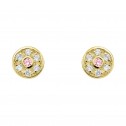 Pendientes oro roseta diamantes y zafiro rosa (76APE003ZR)
