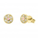 Pendientes oro roseta diamantes y zafiro rosa (76APE003ZR)