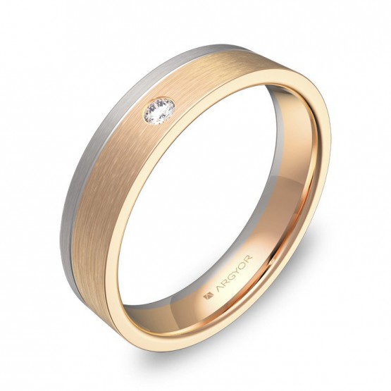 Alianza de boda de oro bicolor satinado con 1 diamante D0245S1BR