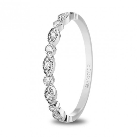 White gold ring ovals and circles with diamonds (74B0174)