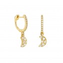 Yellow gold hoop earrings with moon and diamonds (061A202)