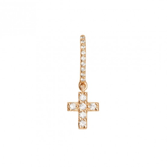Pendientes de aro con cruz en oro rosa y brillantes (061R214) 1