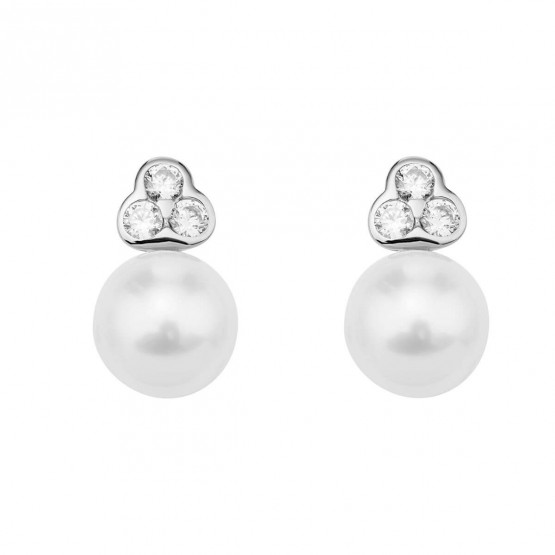 White gold earrings 6 diamonds and pearls (75B0007)