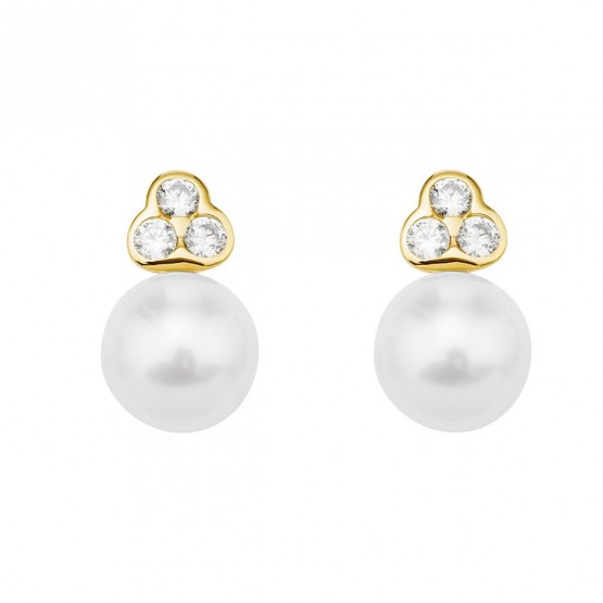 18k yellow gold earrings 6 zirconia and pearls (75A0007Z)